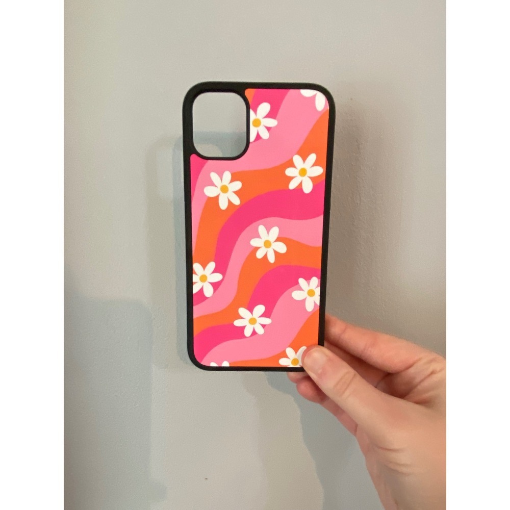 iPhone 11 Phone Case Unisex Pink Orange Retro 70s Daisy Floral Wavy Psychedelic